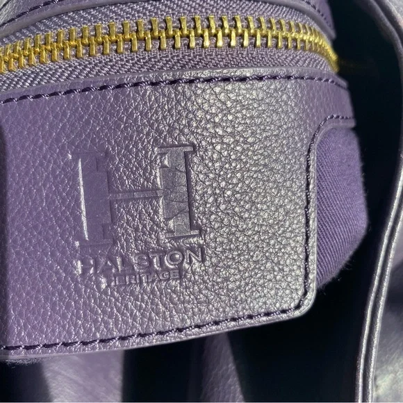 Halston Heritage Leather Tote XL oversized Bag eggplant purple slouchy hobo - Picture 6 of 12